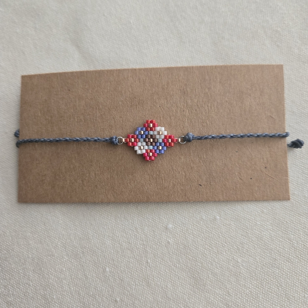 New Handmade Beaded Bracelet - Red, Blue, White